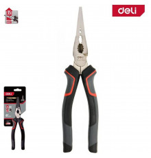 Удлиненные плоскогубцы Deli DL0104 200мм, Cr-V, эксцентриковый шарнир, антикоррозийное покрытие, трехкомпонентная прорезиненная рукоять