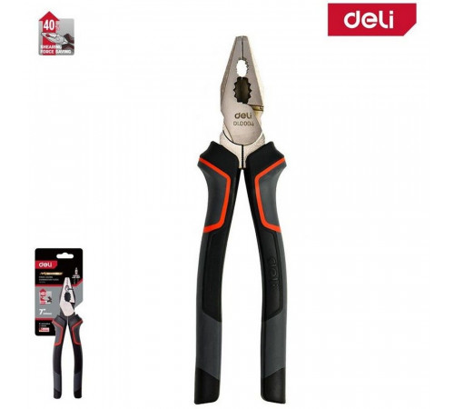 Комбинированные плоскогубцы Deli DL0004 180мм, Cr-V, эксцентриковый шарнир, антикоррозийное покрытие, трехкомпонентная прорезиненная рукоять