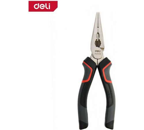 Удлиненные плоскогубцы Deli DL0103 160мм, Cr-V, эксцентриковый шарнир, антикоррозийное покрытие, трехкомпонентная прорезиненная рукоять