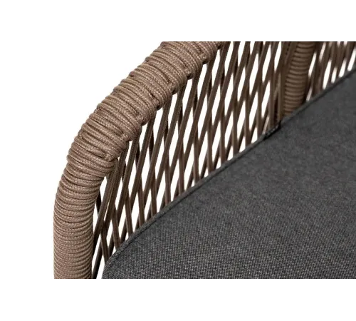 "Канны" диван 2-местный плетеный из роупа, основание дуб, роуп коричневый круглый, ткань темно-серая 027 