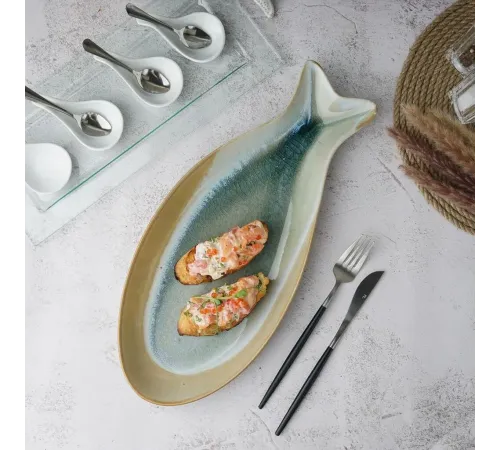 Блюдо овальное 41,5*18 см h3,5 см Рыба Blue Fish Frutti di Mare P.L. [1]
