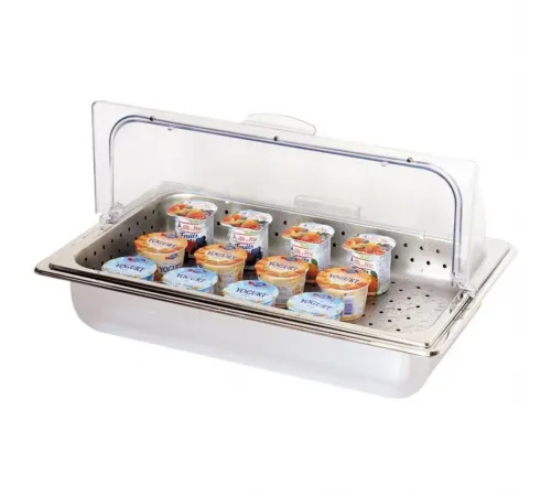 Поднос для выкладки 56*35,5*28,5 см нерж. перфорир. с пласт. Roll-top крышкой SUNNEX