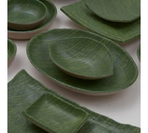 Блюдо 23*13*3,5 см овальное Лист Green Banana Leaf пластик меламин P.L. Proff Cuisine