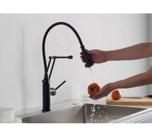 Смеситель для кухни 2 jet (профессиональный), AQUATEK матовый черный AQ1388MB  Европа