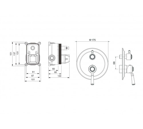 Смеситель для ванны 2 режима, (внешняя и скрытая часть) AQUATEK AQ1546CR Классик