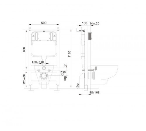 SET AQUATEK ВЕГА-1905-016 (рама AQUATEK Standard INS-0000012 с клавишей KDI-0000016 и крепежом KKI-0000001 + унитаз ВЕГА AQ1905-00 с тонким сиденьем sc)