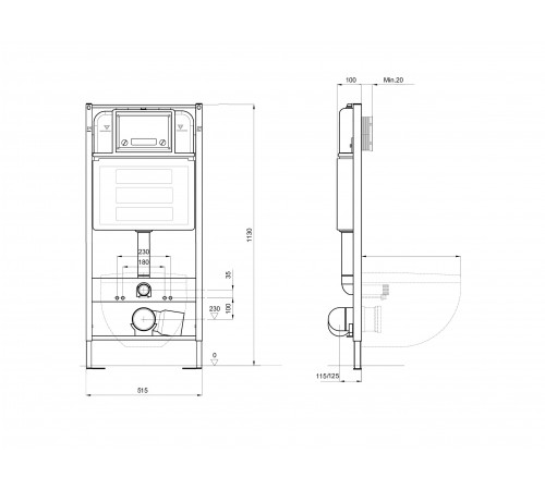 Инсталляция для подвесного унитаза Aquatek PRO 51 INS-0000025, 1130*510*100 + звукоизоляционная прокладка