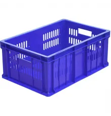 Ящик для продуктов сплошной перфорированный полиэтилен 46л ,H=25,L=60,B=40см синий