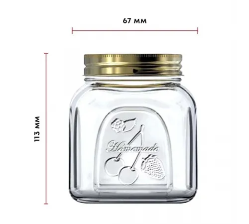 Банка квадратная с крышкой «Хоммэйд» стекло,металл 0,5л ,H=113,L=67,B=67мм прозр.