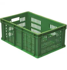 Ящик для продуктов перфорированный полиэтилен 46л ,H=25,L=60,B=40см зелен.
