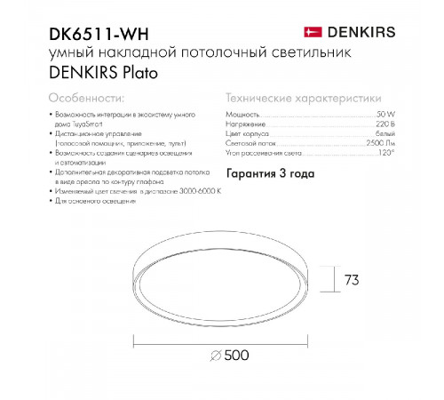 Потолочный светильник Denkirs Plato DK6511-WH/1