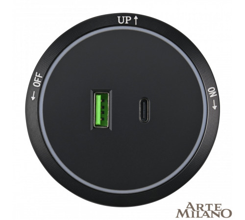 Трековая розетка Arte Milano Am-track-sockets 380066TS LED/USB-Type-C Black