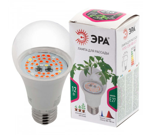 Фитолампа для растений светодиодная ЭРА E27 12W 1310K FITO-12W-RB-E27-K Б0039070