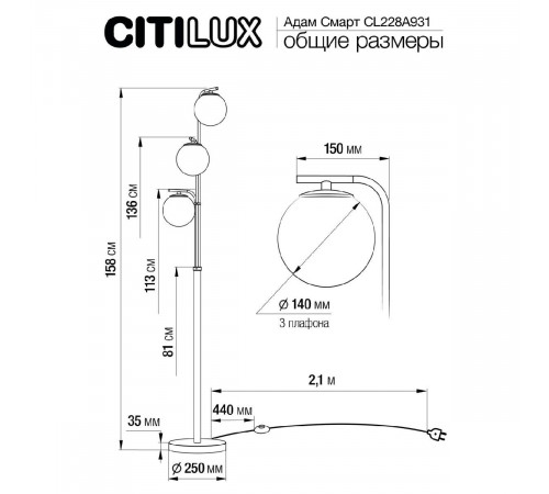 Торшер Citilux Адам Смарт CL228A931