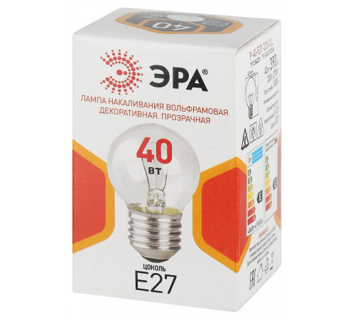 Лампа накаливания Эра P-40-E27-230-CL шар Б0066568