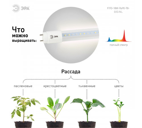 Фитолампа для растений светодиодная Эра G13 18W 1200K FITO-18W-Ra90-Т8-G13-NL Б0042987