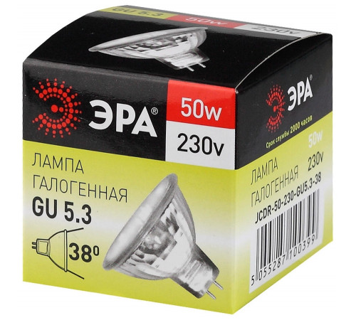 Лампа галогенная Эра GU5.3 50W 3000K GU5.3-JCDR (MR16) -50W-230V-CL C0027365