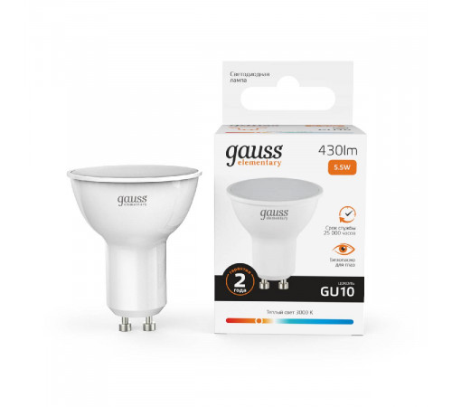 Лампа cветодиодная Gauss GU10 5.5W 3000K матовая 13616