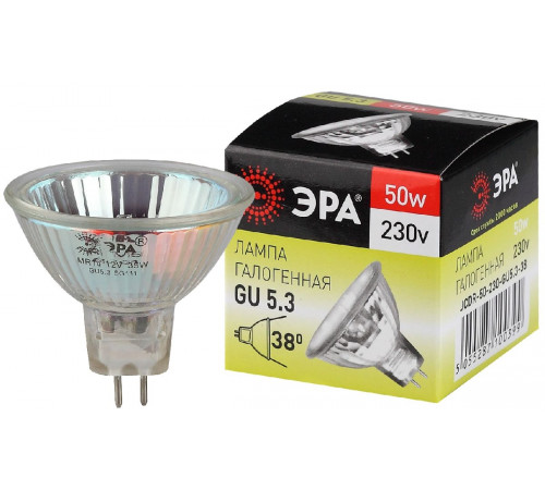 Лампа галогенная Эра GU5.3 50W 3000K GU5.3-JCDR (MR16) -50W-230V-CL C0027365