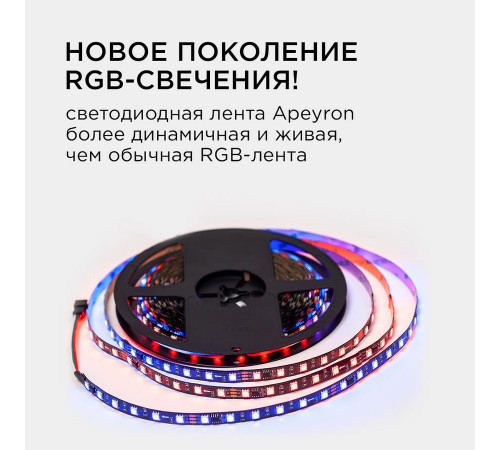 Комплект адресной светодиодной ленты Apeyron 24В 14,4Вт/м smd5050 60д/м IP20 10м RGB (адаптер питания, контроллер) 10-101