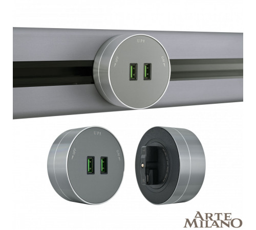 Трековая розетка Arte Milano Am-track-sockets 380011TS/USBx2 Grey
