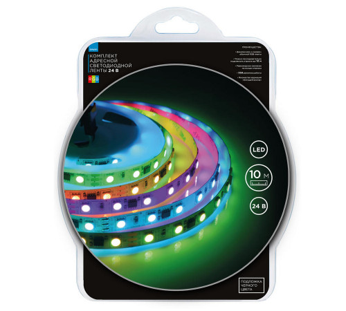 Комплект адресной светодиодной ленты Apeyron 24В 14,4Вт/м smd5050 60д/м IP20 10м RGB (адаптер питания, контроллер) 10-101