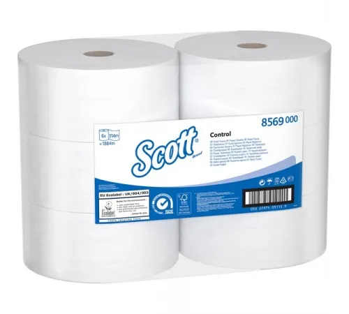 Туалетная бумага Kimberly-Clark  в больших рулонах с центральной подачей Scott Control двухслойная (6 рулонов х 314 метров)