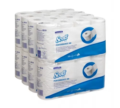 Туалетная бумага Kimberly-Clark  в стандартных рулонах Scott 350 двухслойная (64 рулонов х 42 метра)