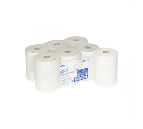 Бумажные полотенца Kimberly-Clark  в рулонах Scott® SlimRoll белые однослойные (6 рулонов х 190 метров)