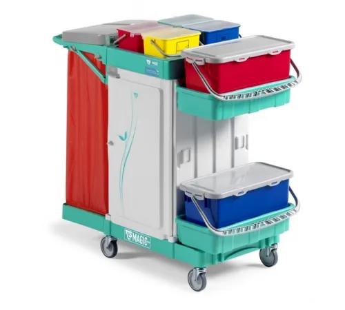 Уборочная тележка TTS MAGIC SYSTEM 700S SAFFETY, с держателем и разделителем мешков 2*70, 2 герметичных контейнера