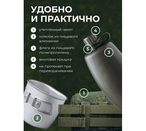 Фляга с котелком походная в чехле зеленом MG /1/33/