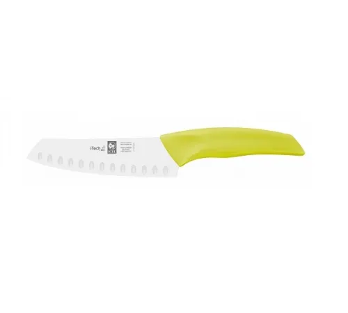 Нож японский Santoku 140/260 мм. с бороздками, салатовый  I-TECH Icel /1/12/