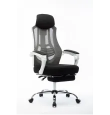 Кресло офисное / 007 NEW / (black (white plastic) белый пластик / черная ткань / черная сетка