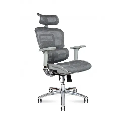 Кресло офисное / Kron aluminium grey / серый пластик / серая сетка / алюминиевая база