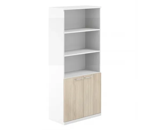 AG.220.WH.WH.AR / Шкаф 5 ур. 800х400х1833 полуоткрытый / корпус:белый, топ/дно:белый, фасады:акация равелло