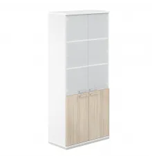 AG.210.WH.WH.AR.GL / Шкаф 5 ур. 800х400х1833 со стеклом / корпус: белый, топ/дно: белый, фасады: ак.равелло, стекло
