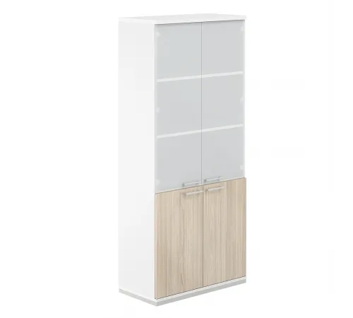 AG.210.WH.WH.AR.GL / Шкаф 5 ур. 800х400х1833 со стеклом / корпус: белый, топ/дно: белый, фасады: ак.равелло, стекло