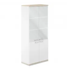 AG.210.WH.AR.WH.GL / Шкаф 5 ур. 800х400х1833 со стеклом / корпус: белый, топ/дно: ак.равелло, фасады: белый, стекло