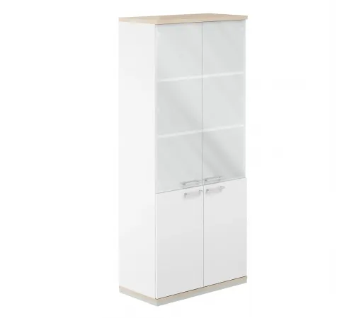 AG.210.WH.AR.WH.GL / Шкаф 5 ур. 800х400х1833 со стеклом / корпус: белый, топ/дно: ак.равелло, фасады: белый, стекло