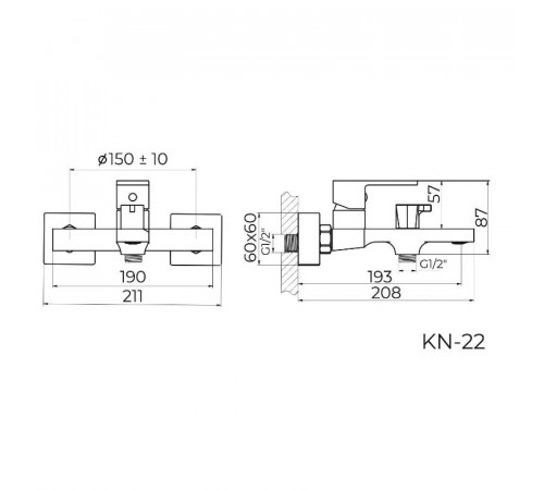 Смеситель для ванны Knotlor KN-22/BL, черный