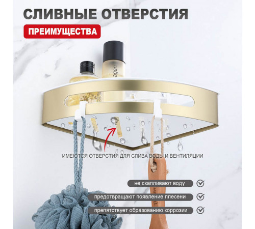 Полка для ванной комнаты угловая Raglo R340.01.03, золотой сатин