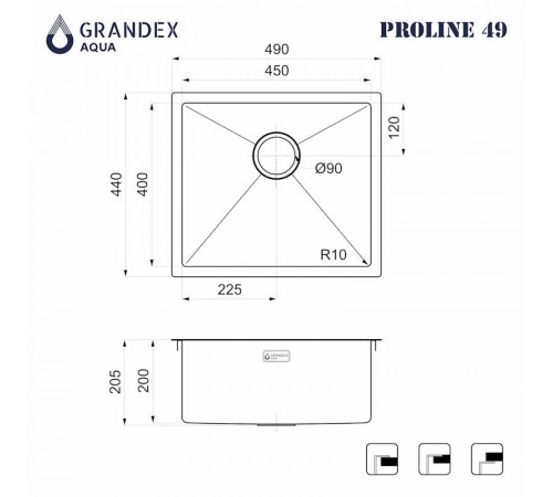 Кухонная мойка Grandex Aqua Proline 5040603, графит