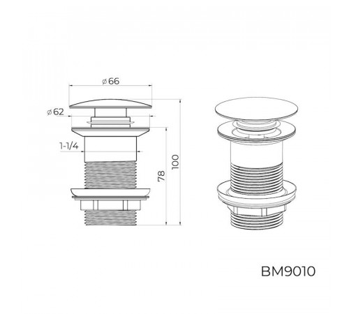 Донный клапан для раковины без перелива Knotlor BM9010BL, черный