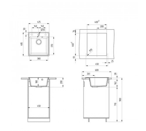 Кухонная мойка Ulgran Quartz Forte 425-10, песок