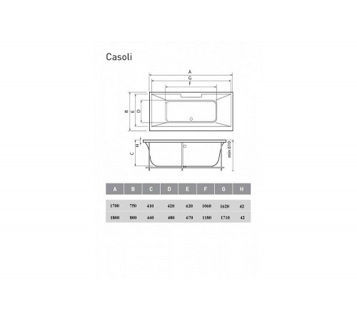 Ванна акриловая Vayer Casoli Гл000006806, 170x75