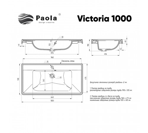 Раковина Paola Victoria 1000, белый