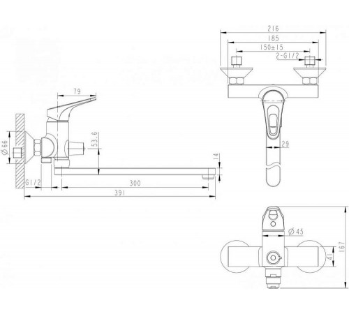 Смеситель для ванны Bravat Drop-D F648162C-01A, хром