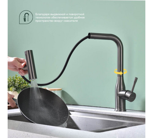 Смеситель для кухни с мультифункциональным изливом Splenka S206.49.09, графит