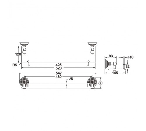 Полка стеклянная Rose RG1419Q, бронза