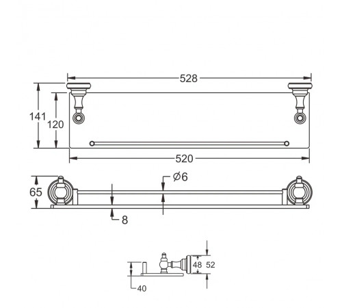 Полка стеклянная Rose RG1119Q, бронза
